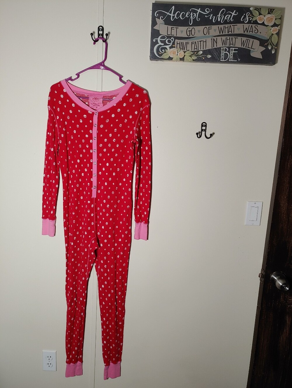 Victoria's Secret Medium Long Sleeve Thermal Red/pink Cute Night Outfit